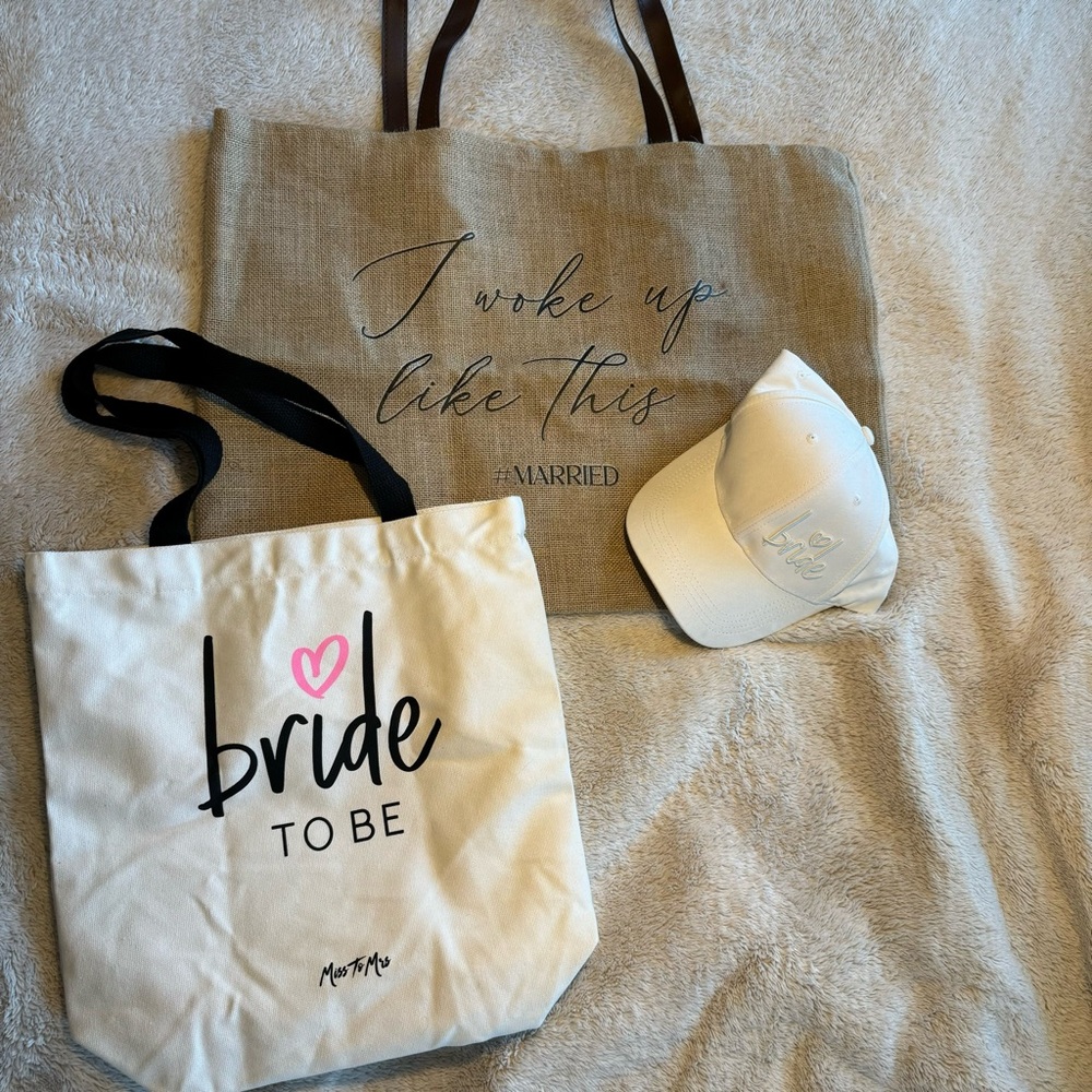 Miss to Mrs Just Married Totes and White Bride Baseball Cap - Bridal Lot -